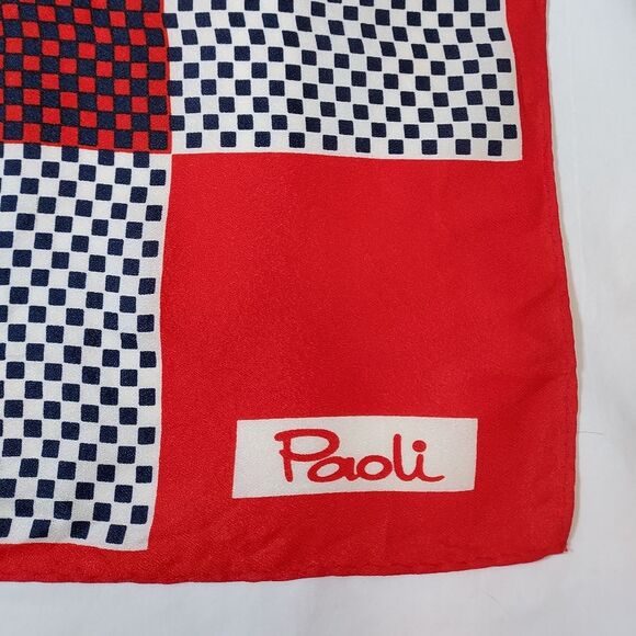 Vintage 60s Red White Blue Square Acetate Scarf Made in Japan - Picture 4 of 9